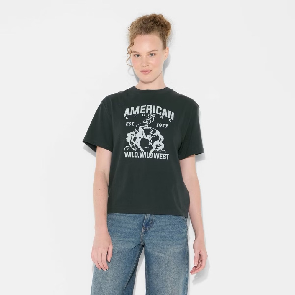 Wild Fable Women's Short Sleeve Crewneck Graphic T-Shirt Wild Wild West Gray L